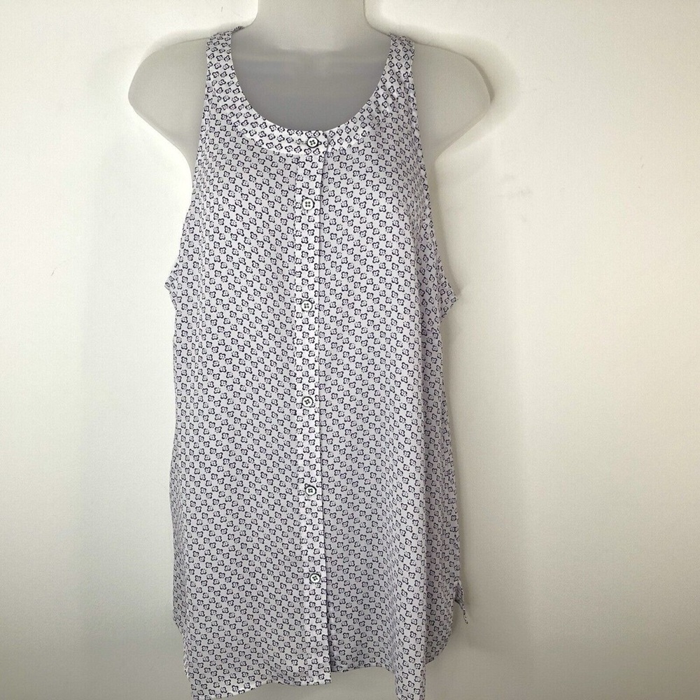 CAbi Priscilla Sleeveless Blouse Button Front Purple White Corpcore Librarian S - Picture 2 of 15